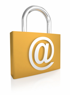 Picture of padlock with an @, representing local government communications being kept secure