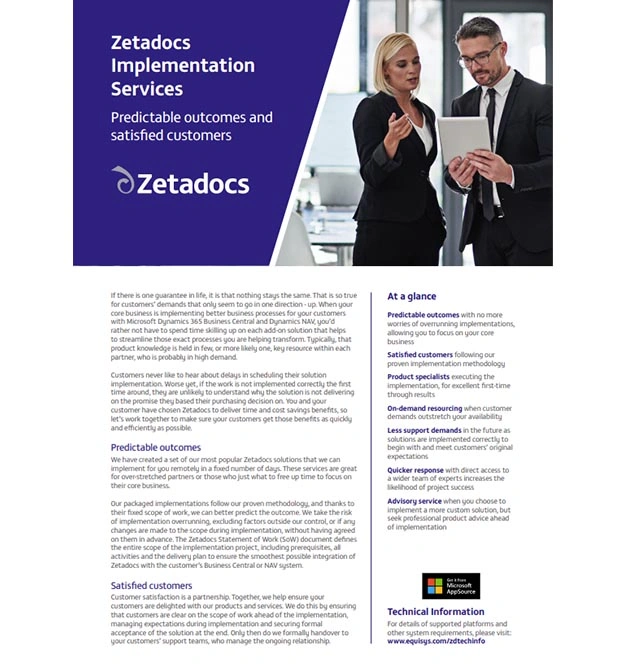 Zetadocs implementation services datasheet