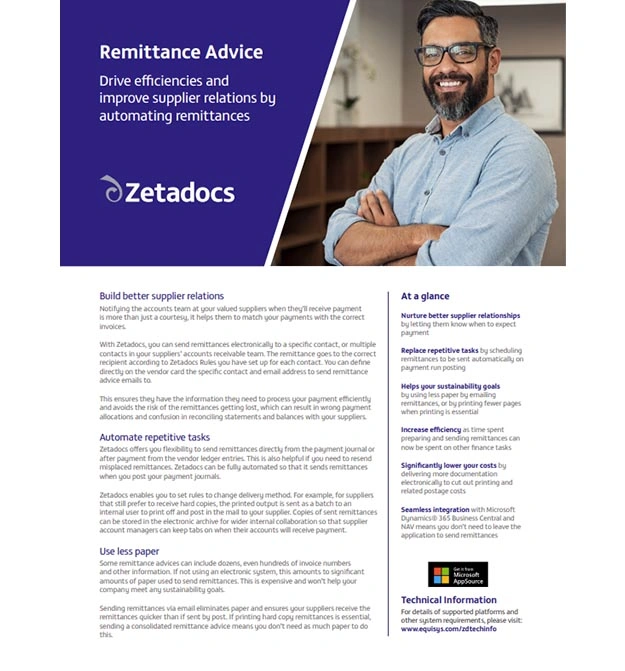 Zetadocs remittance advice datasheet