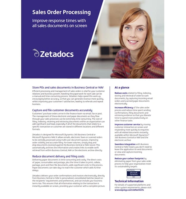 Zetadocs sales order processing datasheet