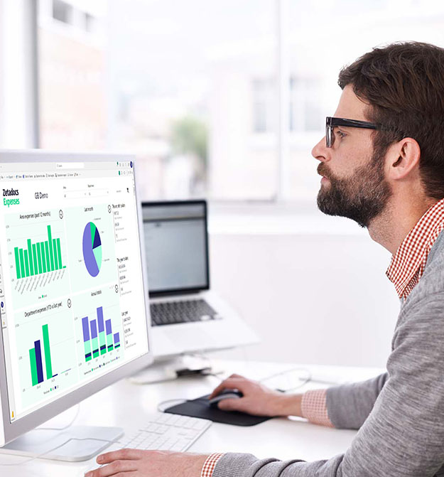 Man using Zetadocs Expenses reporting screen on laptop