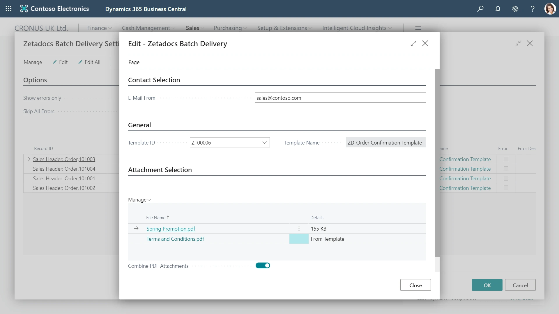 screenshot of Zetadocs Delivery batch management feature