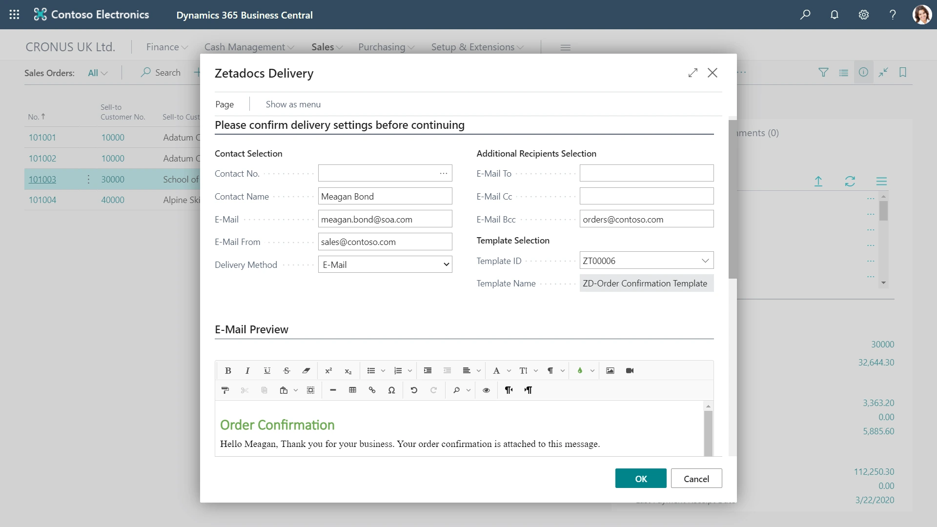 screenshot of Zetadocs Delivery edit before send feature